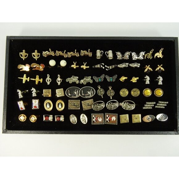 Huge Lot of Cufflinks 35 Pairs Vintage and Designer Cuff Links w Tray - Picture 2 of 7